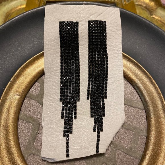 BLACK RHINESTONE CRYSTAL DANGLE 80S 90S - Picture 2 of 13